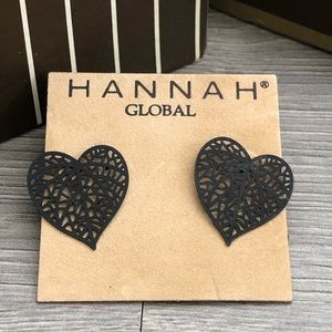 Black Filigree Heart Earrings